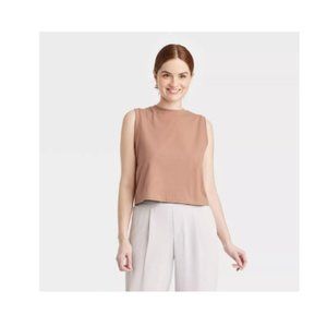 Women's Muscle Tank Top, Sleeveless Cropped Cut, Brown - Small